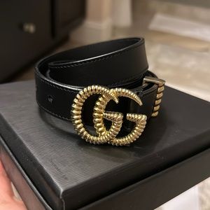 Gucci black leather thin belt
